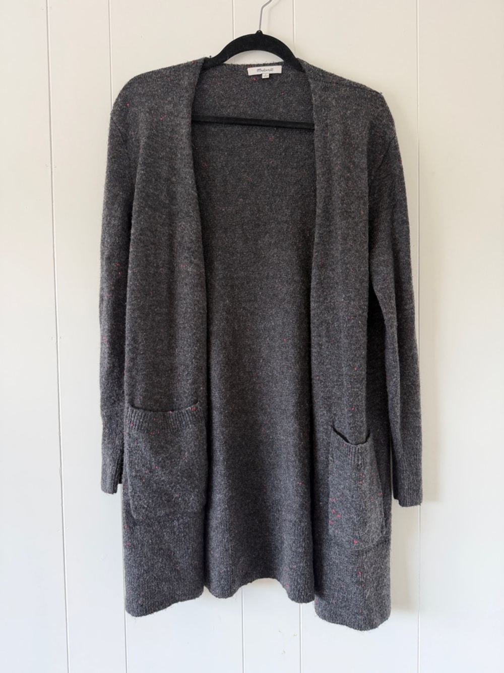 Madewell Long Open-Front Charcoal Cardigan